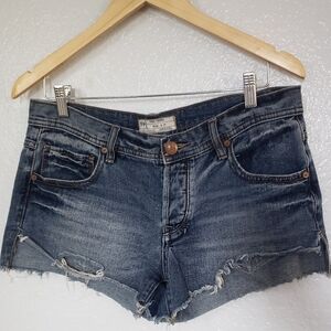 Free People denim shorts size w 27 woman's raw hem blue jeans shorts button fly